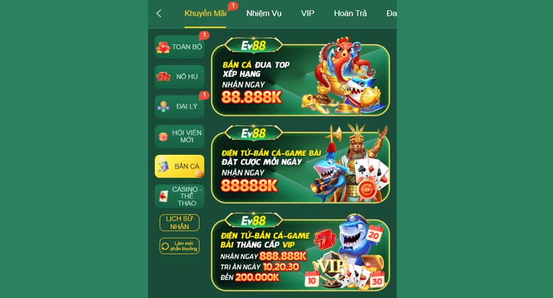 Khuyến mãi EV88: Nhận thưởng giá trị cho người chơi 2 Những ưu đãi đặc biệt giúp chơi game thêm hứng khởi